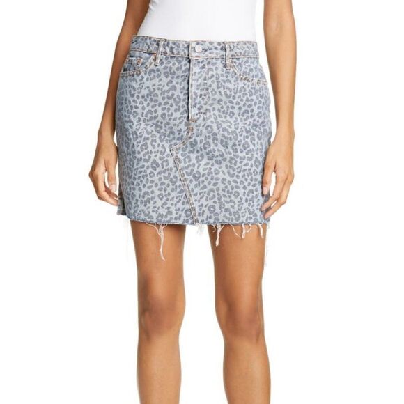 NWT GRLFRND Blaire Leopard Denim Skirt Frayed Hem - Picture 3 of 9